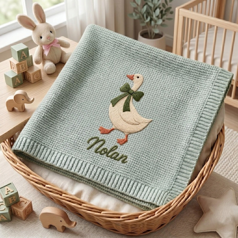 Custom Goose Baby Blanket with Name, Little Goose Baby Shower Announcement Blanket, Baby Girl Gift, Gift for Baby, Keepsake Newborn
