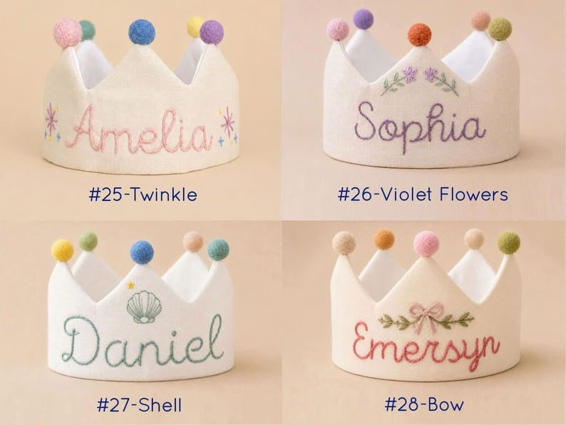 Hand Embroidered Linen Crown for Kids &Children's Birthdays, Personalized Gifts, Unique Custom Personalized Designs