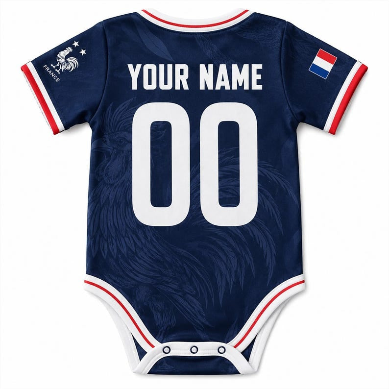 Personalized France Baby Bodysuit, Custom Name Number Infant Soccer Outfit, France Baby Jersey