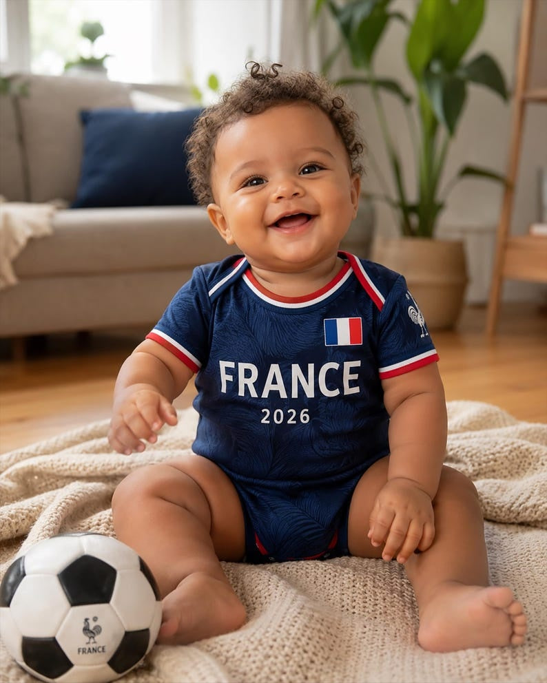 Personalized France Baby Bodysuit, Custom Name Number Infant Soccer Outfit, France Baby Jersey