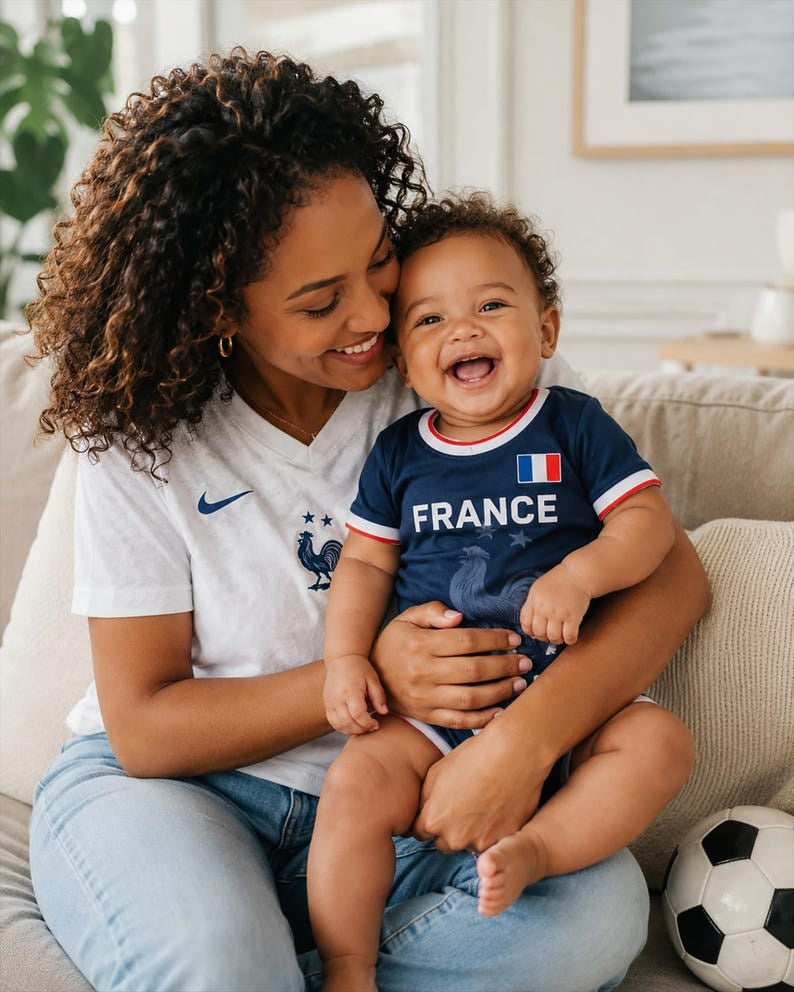 Personalized France Baby Bodysuit, Custom Name Number Infant Soccer Outfit, France Baby Jersey