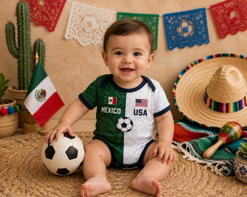 Custom Half Mexico Half USA Baby Bodysuit, Personalized Mexico USA Soccer Baby Outfit, Mexican American Infant Romper with Name Number