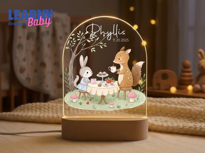 Woodland Night Light Bunny and Deer Nursery Lamp, Whimsical Baby Room Decor, Baby Shower Gift, Cozy Kids Bedroom Bedside Light NL14