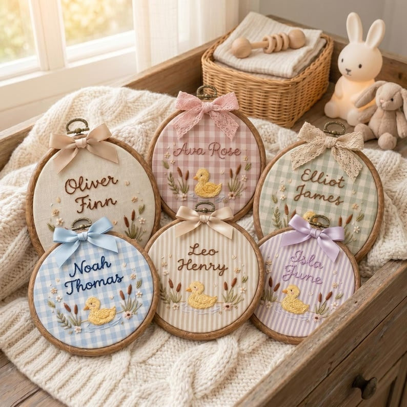 Personalized Embroidered Baby Name Sign, Custom Duck Nursery Wall Decor, Baby Name Sign, Baby Shower Gift, Nursery Decor, Newborn Keepsake