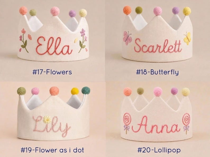 Hand Embroidered Linen Crown for Kids &Children's Birthdays, Personalized Gifts, Unique Custom Personalized Designs