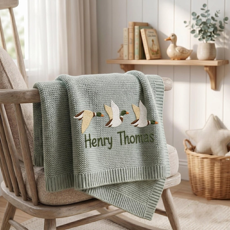 Personalized Mallard Duck Baby Blanket, Custom Name Baby Blanket, Embroidered Mallard Duck Blanket, Gift for Baby, Keepsake Newborn