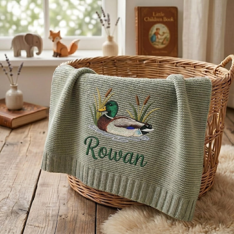 Personalized Hunting Nursery Blanket, Mallard Duck Baby Blanket, Custom Name Baby Blanket, Baby Boy Gift, Gift for Baby, Keepsake Newborn