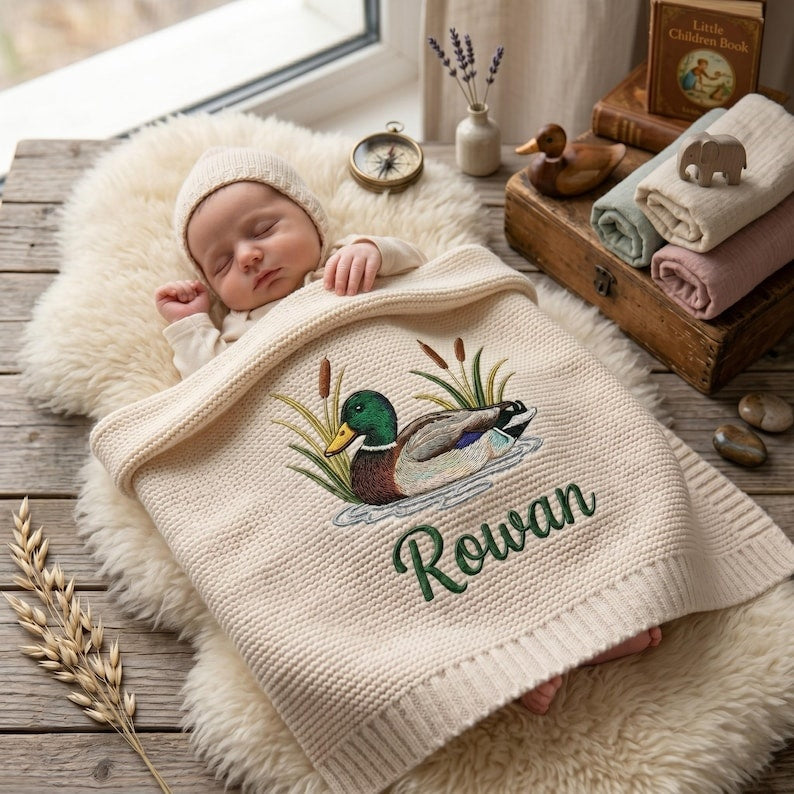 Personalized Hunting Nursery Blanket, Mallard Duck Baby Blanket, Custom Name Baby Blanket, Baby Boy Gift, Gift for Baby, Keepsake Newborn