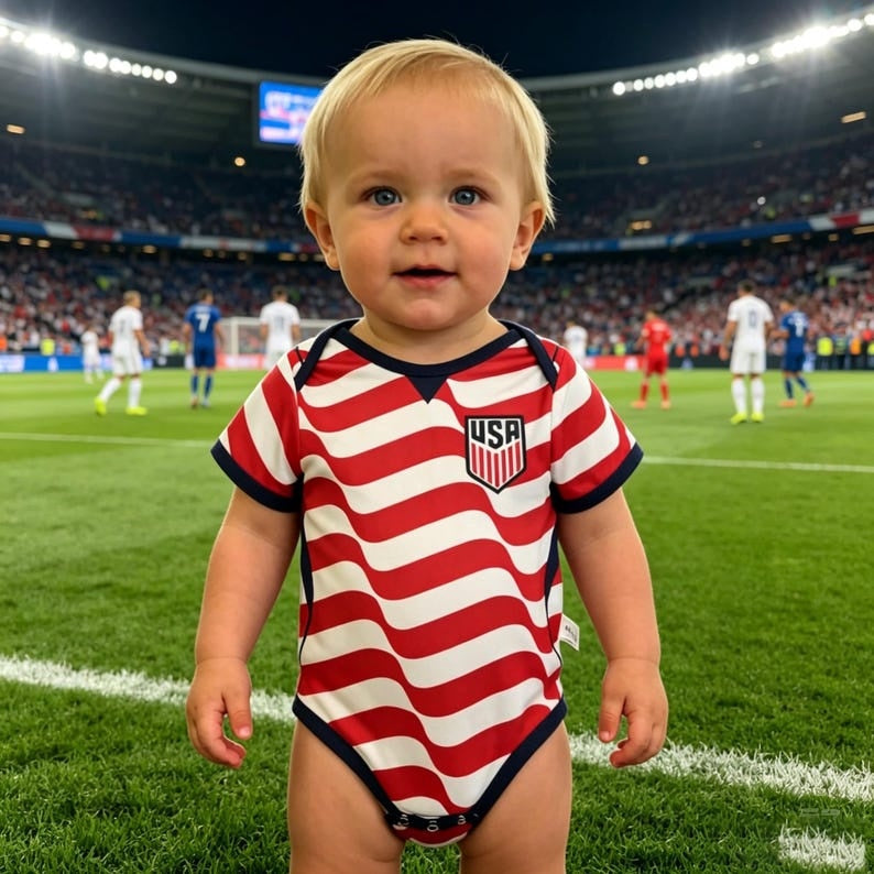 Personalized USA Soccer Baby Onesie, Custom Name Number Bodysuit, USA Football Fan Baby Outfit, World Cup Baby Gift