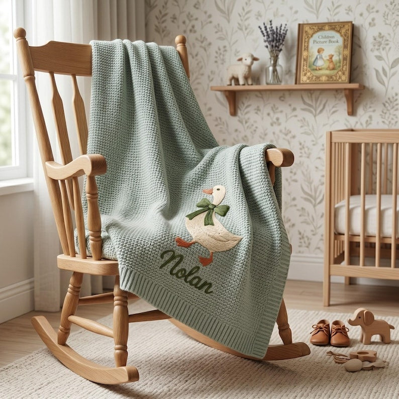 Custom Goose Baby Blanket with Name, Little Goose Baby Shower Announcement Blanket, Baby Girl Gift, Gift for Baby, Keepsake Newborn