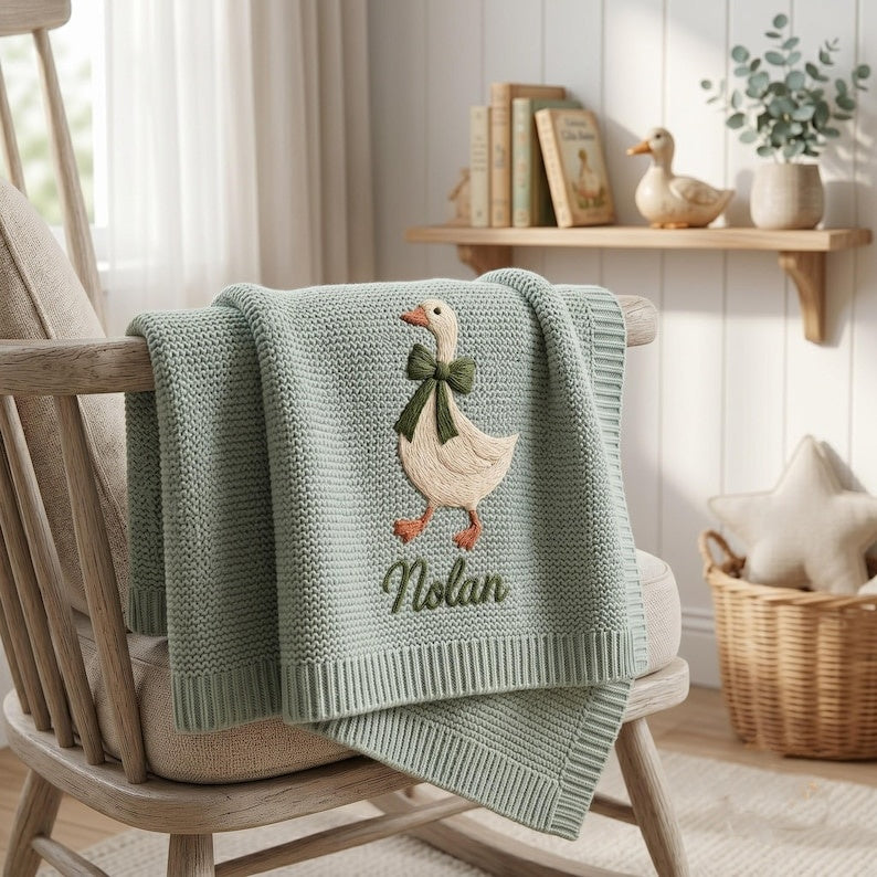 Custom Goose Baby Blanket with Name, Little Goose Baby Shower Announcement Blanket, Baby Girl Gift, Gift for Baby, Keepsake Newborn
