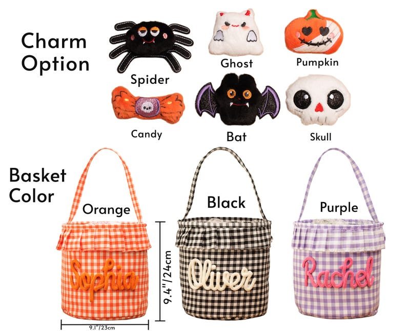 Halloween Basket Ruffle Personalized, Plaid Trick or Treat Bag with Custom Name, Halloween Candy Bucket for Kids, Halloween Storage Basket Gift
