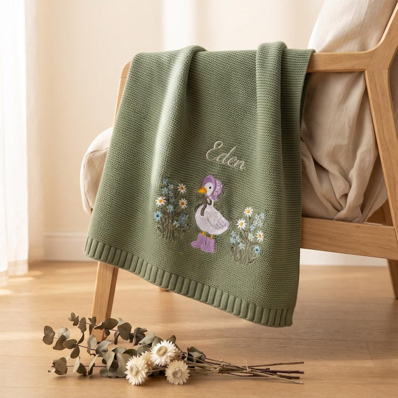 Personalized Wildflower Baby Blanket, Floral Baby Blanket, Embroidered Baby Knit Name Blanket, Newborn Name Blanket, New Baby Gift, Newborn Gift