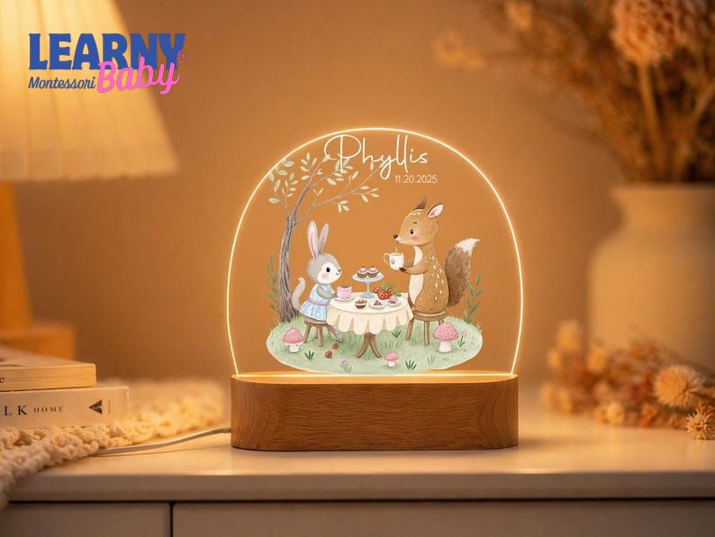 Woodland Night Light Bunny and Deer Nursery Lamp, Whimsical Baby Room Decor, Baby Shower Gift, Cozy Kids Bedroom Bedside Light NL14