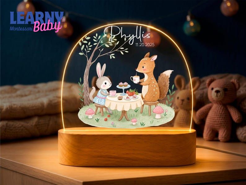 Woodland Night Light Bunny and Deer Nursery Lamp, Whimsical Baby Room Decor, Baby Shower Gift, Cozy Kids Bedroom Bedside Light NL14