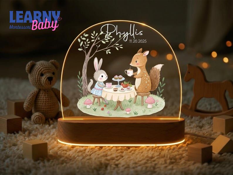 Woodland Night Light Bunny and Deer Nursery Lamp, Whimsical Baby Room Decor, Baby Shower Gift, Cozy Kids Bedroom Bedside Light NL14