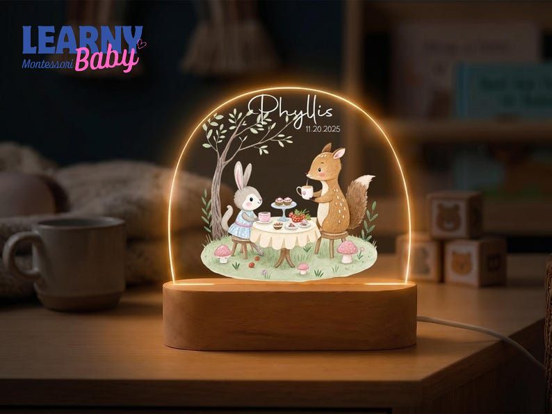 Woodland Night Light Bunny and Deer Nursery Lamp, Whimsical Baby Room Decor, Baby Shower Gift, Cozy Kids Bedroom Bedside Light NL14