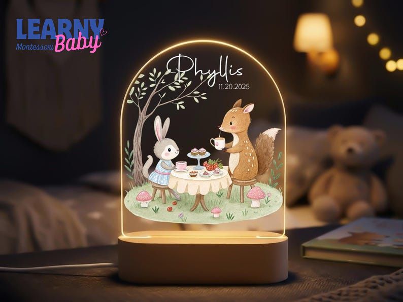 Woodland Night Light Bunny and Deer Nursery Lamp, Whimsical Baby Room Decor, Baby Shower Gift, Cozy Kids Bedroom Bedside Light NL14