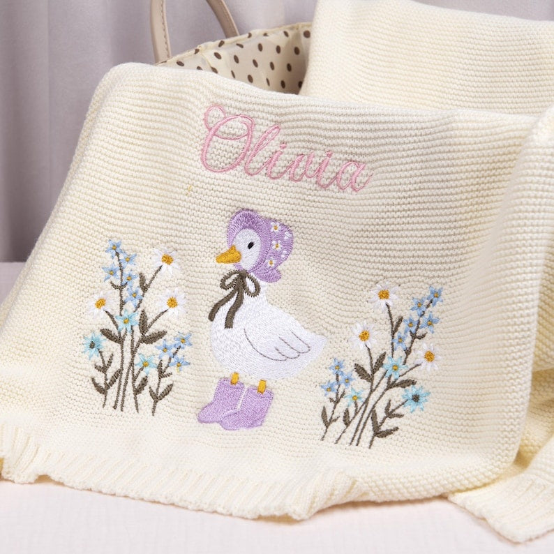 Personalized Wildflower Baby Blanket, Floral Baby Blanket, Embroidered Baby Knit Name Blanket, Newborn Name Blanket, New Baby Gift, Newborn Gift