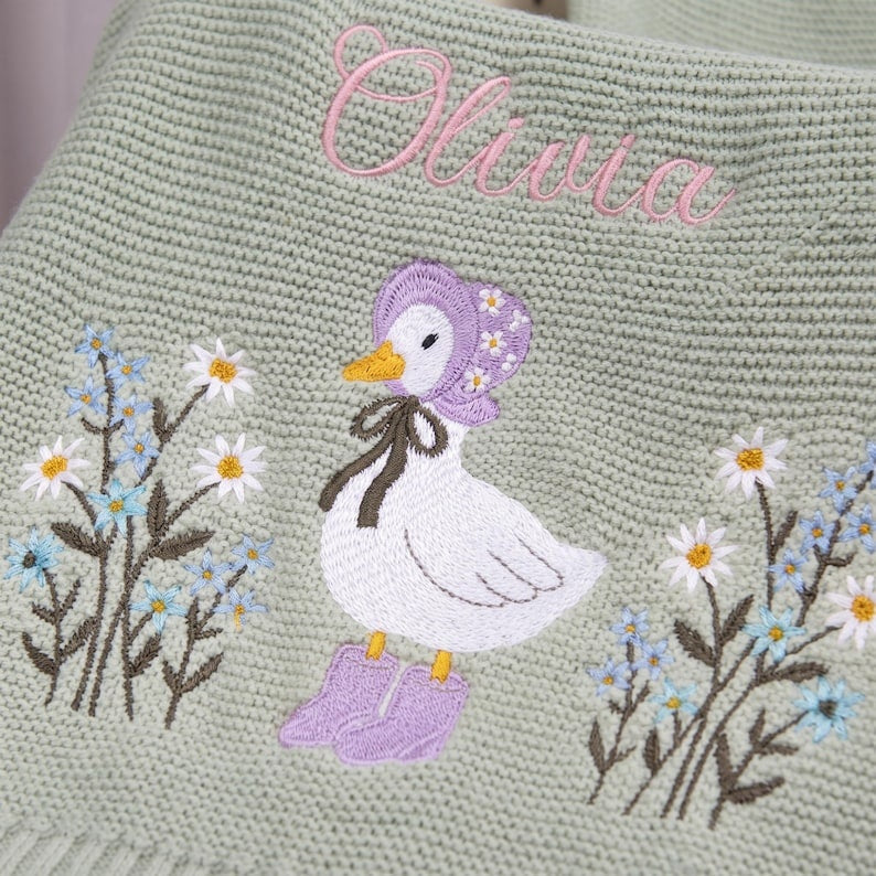 Personalized Wildflower Baby Blanket, Floral Baby Blanket, Embroidered Baby Knit Name Blanket, Newborn Name Blanket, New Baby Gift, Newborn Gift