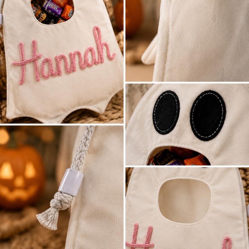 Personalized Ghost Halloween Candy Bag, Custom Name Trick or Treat Bucket