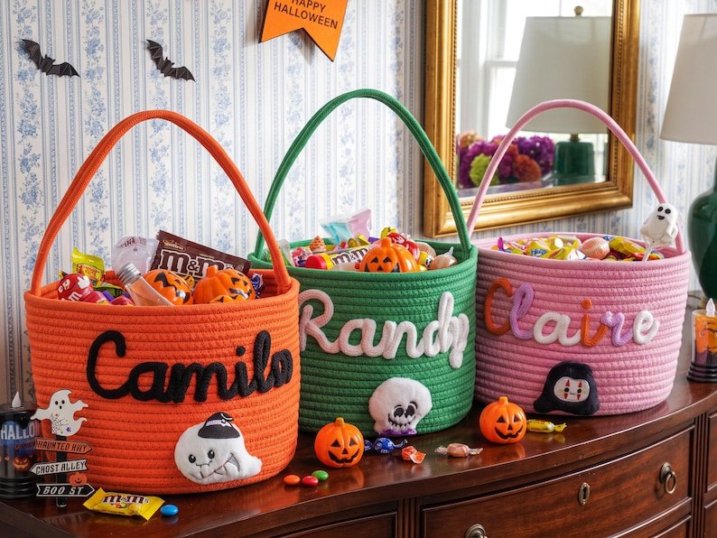 Personalized Halloween Treat Basket, Trick or Treat Bag, Halloween Candy Basket, Trick or Treat Basket, Candy Tote, Halloween gift, Halloween Tote