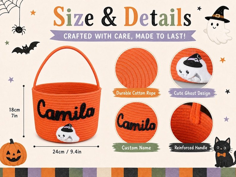 Personalized Halloween Treat Basket, Trick or Treat Bag, Halloween Candy Basket, Trick or Treat Basket, Candy Tote, Halloween gift, Halloween Tote