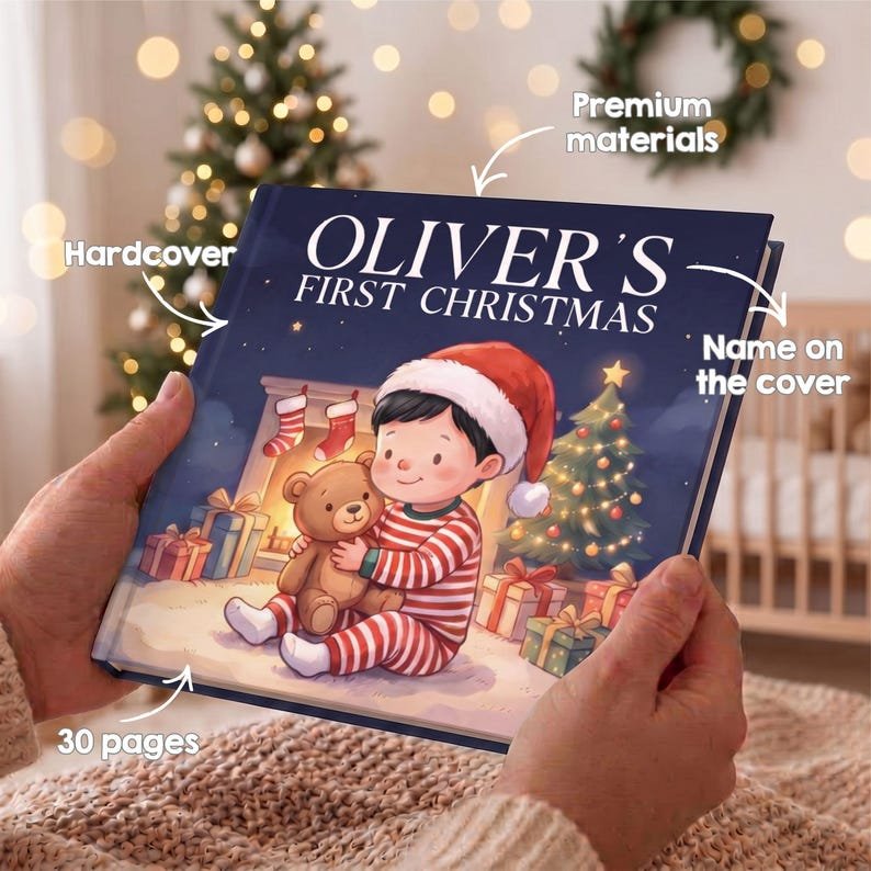 Personalized 1st Christmas Baby Book, Custom First Christmas Baby Boy Gift, 1st Christmas Keepsake Gift, Christmas Story Book for Baby Boy