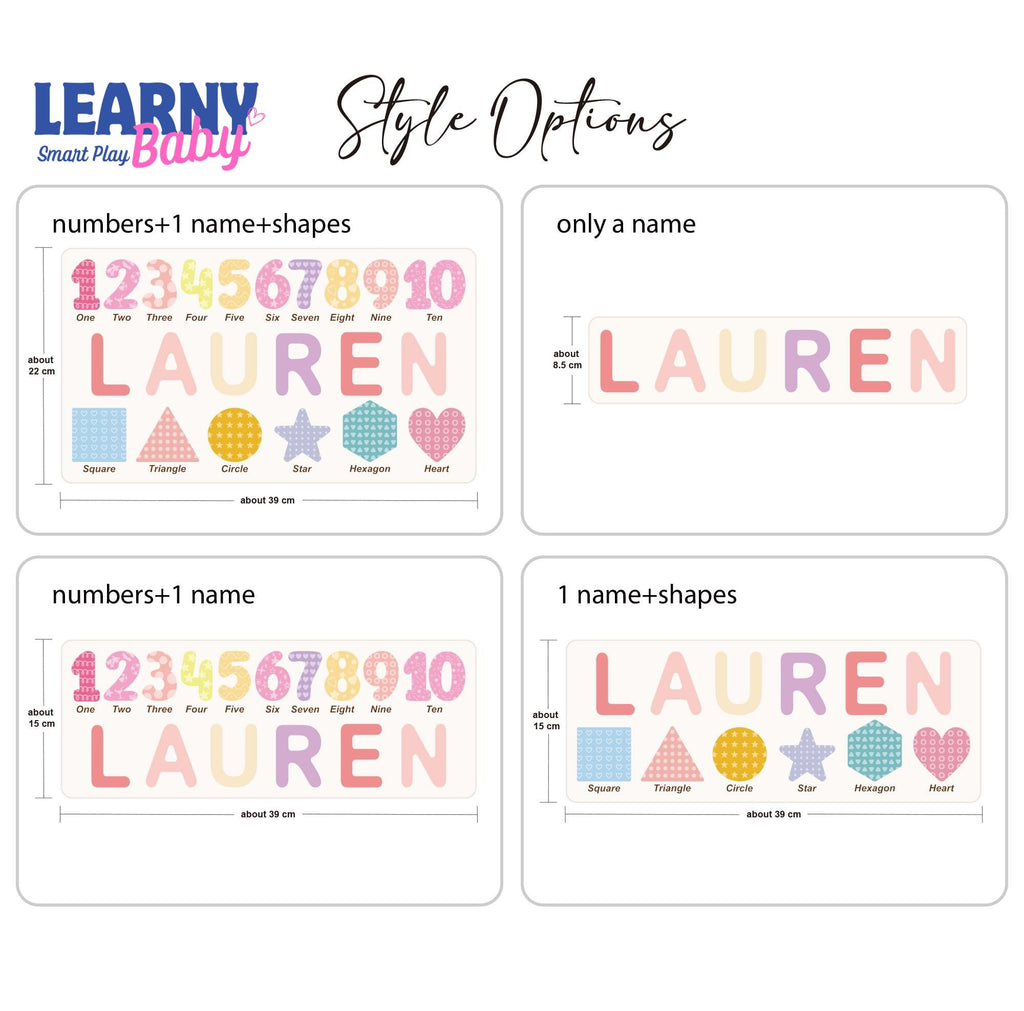 Personalized Wooden Name Puzzle Gift for Boys & Girls, Custom Baby Gifts Name Puzzle with Numbers, Geometry Shapes, Free Back Engraving BBLB11