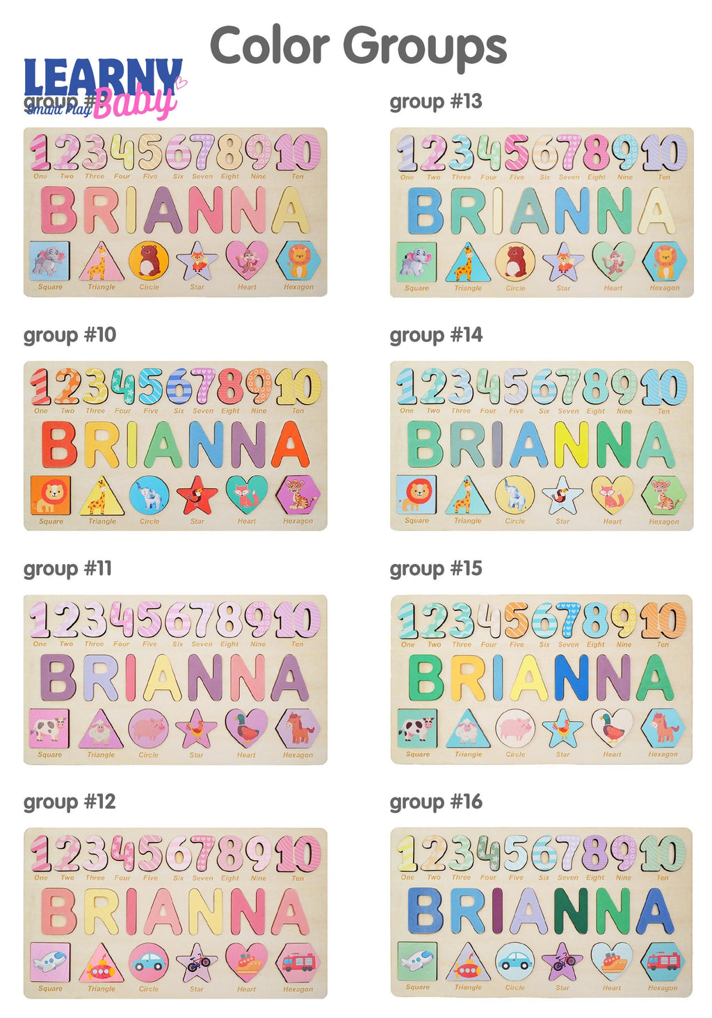 Personalized Wooden Name Puzzle Gift for Boys & Girls, Custom Baby Gifts Name Puzzle with Numbers, Geometry Shapes, Free Back Engraving BBLB11