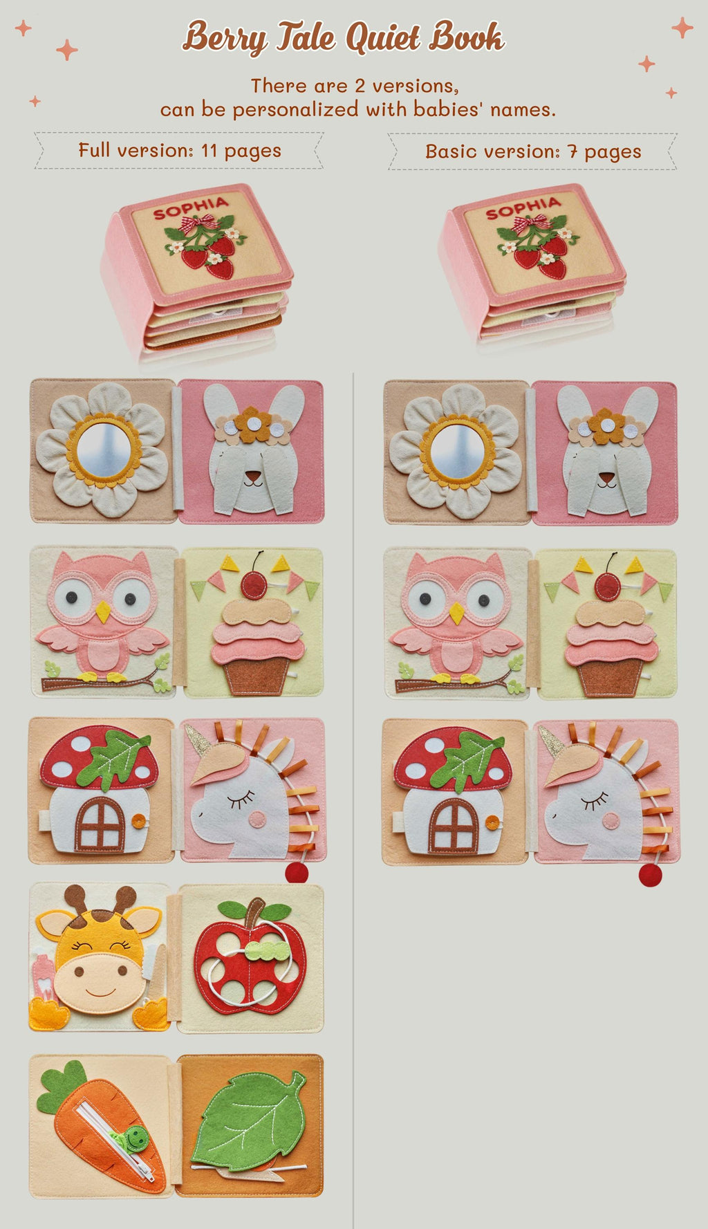 Personalized Christmas gift for baby, Handmade felt quiet book, Customized soft Montessori-inspired toy, First birthday present, Busy book