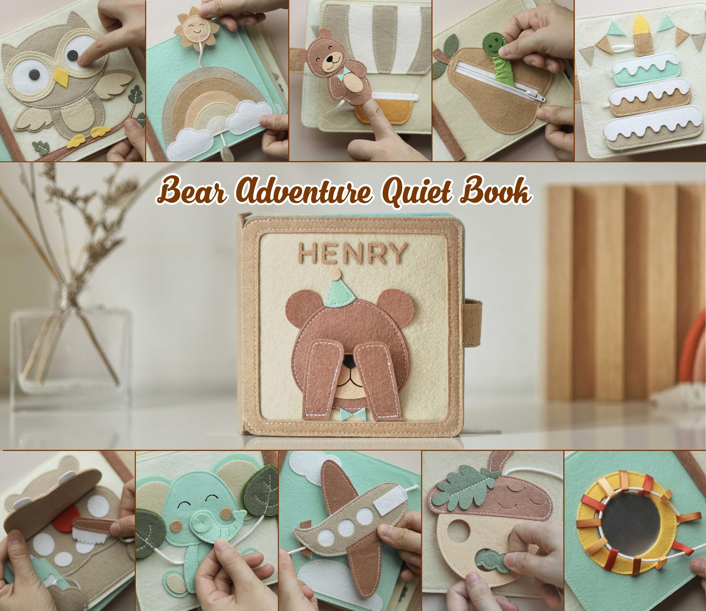 Personalized gift for baby boy& girl, Bear Adventure busy book, handmade felt quiet book, customized soft Montessori-inspired toy for travel