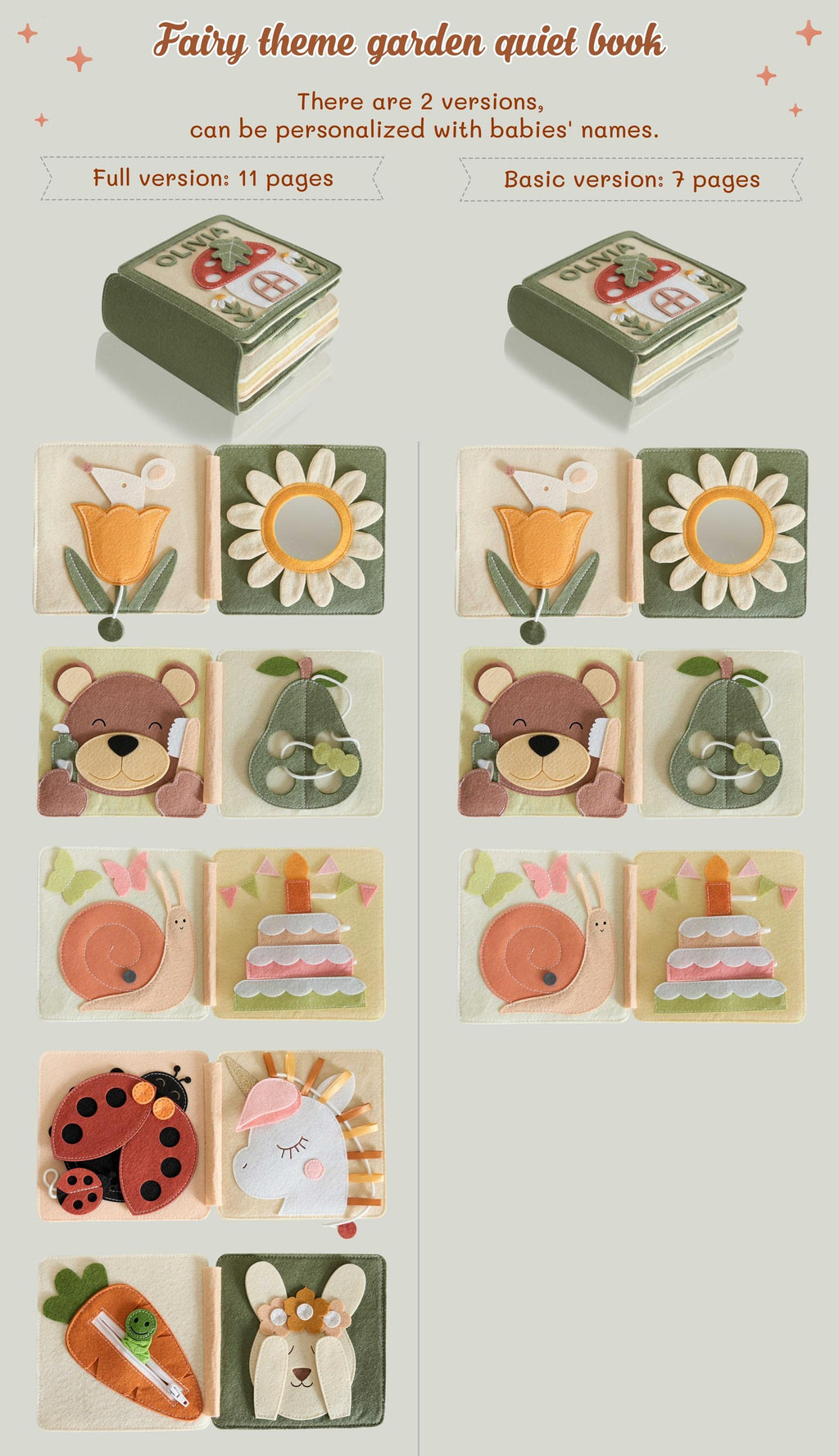 Custom Name Felt Quiet Book for Toddlers, Personalized Sensory Activity Book, Montessori Soft Busy Book for Kids