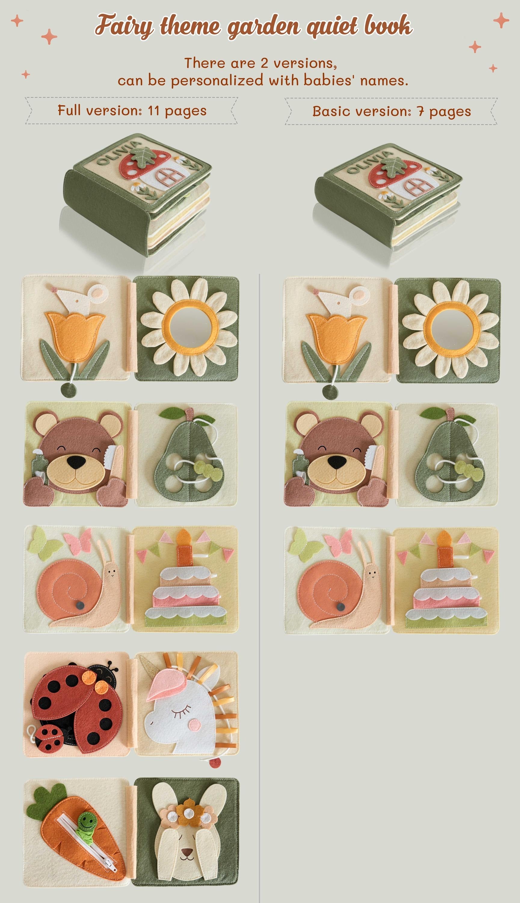 Custom Name Felt Quiet Book for Toddlers, Personalized Sensory Activity Book, Montessori Soft Busy Book for Kids