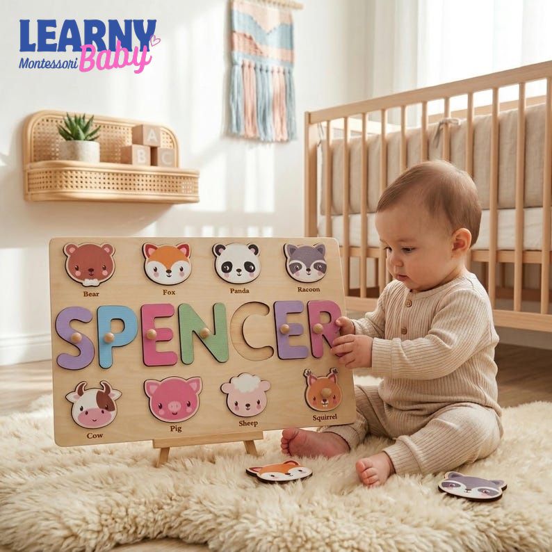 Personalized Name Puzzle With Geometric Shapes, Baby Busy Board, Baby Birthday Gifts, New Baby Gifts, Children's Gifts, Thanksgiving Baby Gifts BBLB16