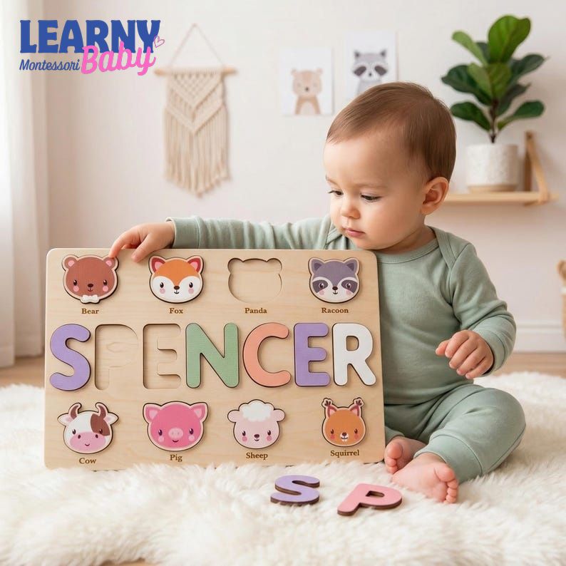 Personalized Name Puzzle With Geometric Shapes, Baby Busy Board, Baby Birthday Gifts, New Baby Gifts, Children's Gifts, Thanksgiving Baby Gifts BBLB16