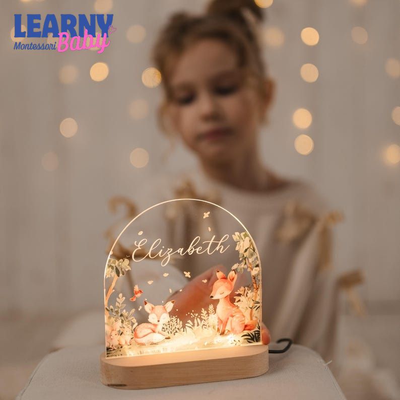 Personalized Baby Night Light, Custom Name Lamp, Floral Nursery Lamp, Baby Girl Room Decor, Acrylic LED Night Light, Baby Shower Gift NL01
