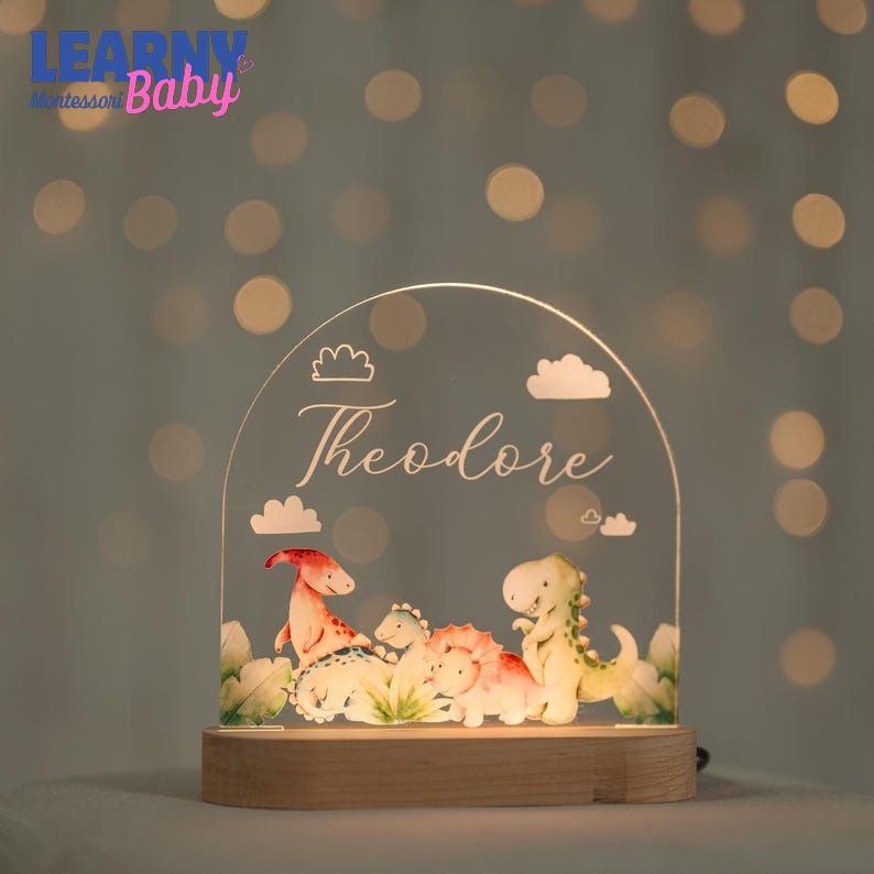 Personalized Baby Night Light, Custom Name Lamp, Floral Nursery Lamp, Baby Girl Room Decor, Acrylic LED Night Light, Baby Shower Gift NL01