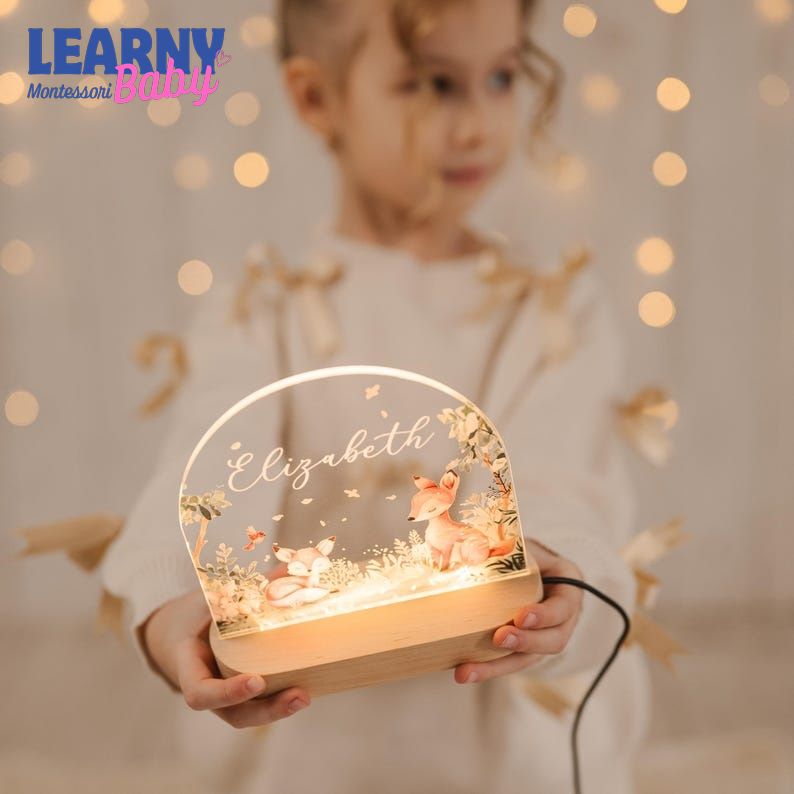 Personalized Baby Night Light, Custom Name Lamp, Floral Nursery Lamp, Baby Girl Room Decor, Acrylic LED Night Light, Baby Shower Gift NL01