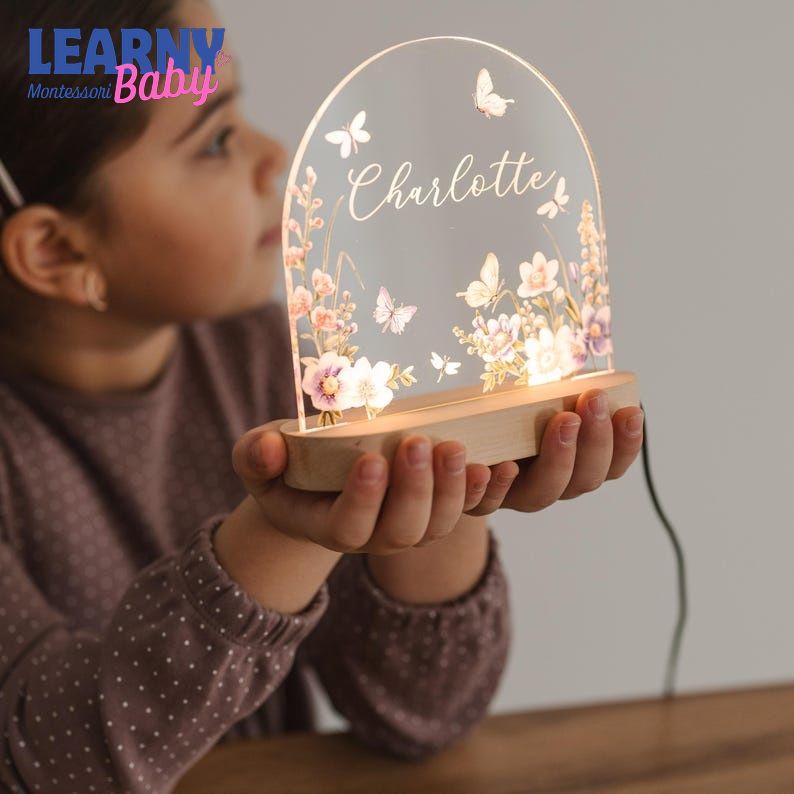 Personalized Baby Night Light, Custom Name Lamp, Floral Nursery Lamp, Baby Girl Room Decor, Acrylic LED Night Light, Baby Shower Gift NL01