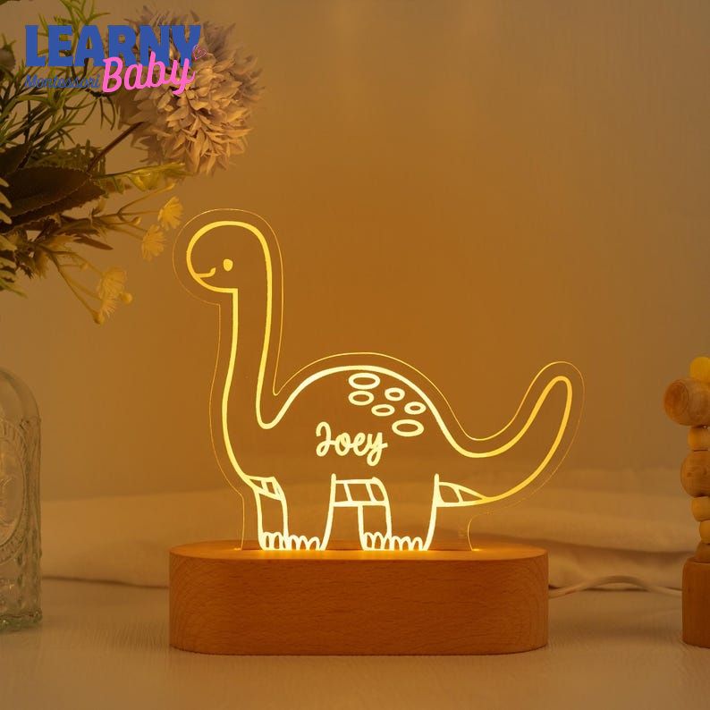 Dinosaur Night Light, Custom Name Night Light, Cute Night Light, Baby First Birthday Gift, Baby Nursery Decor, Newborn Shower Gift,1st Xmas Gift NL02