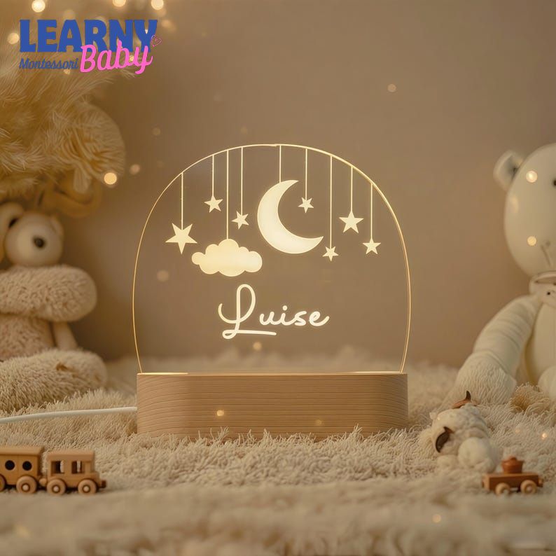 Custom Moon and Star Nightlight, Personalized Clouds Night Light with Name, Nursery Lamp, Baby Bedroom Night Light, Birthday Gifts for Baby NL03