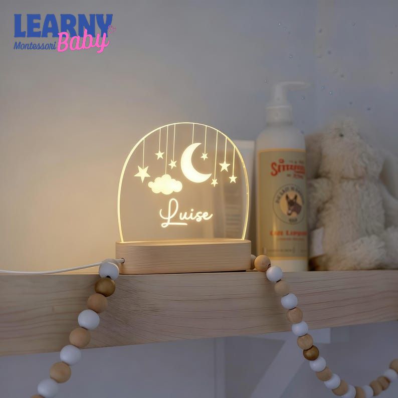 Custom Moon and Star Nightlight, Personalized Clouds Night Light with Name, Nursery Lamp, Baby Bedroom Night Light, Birthday Gifts for Baby NL03