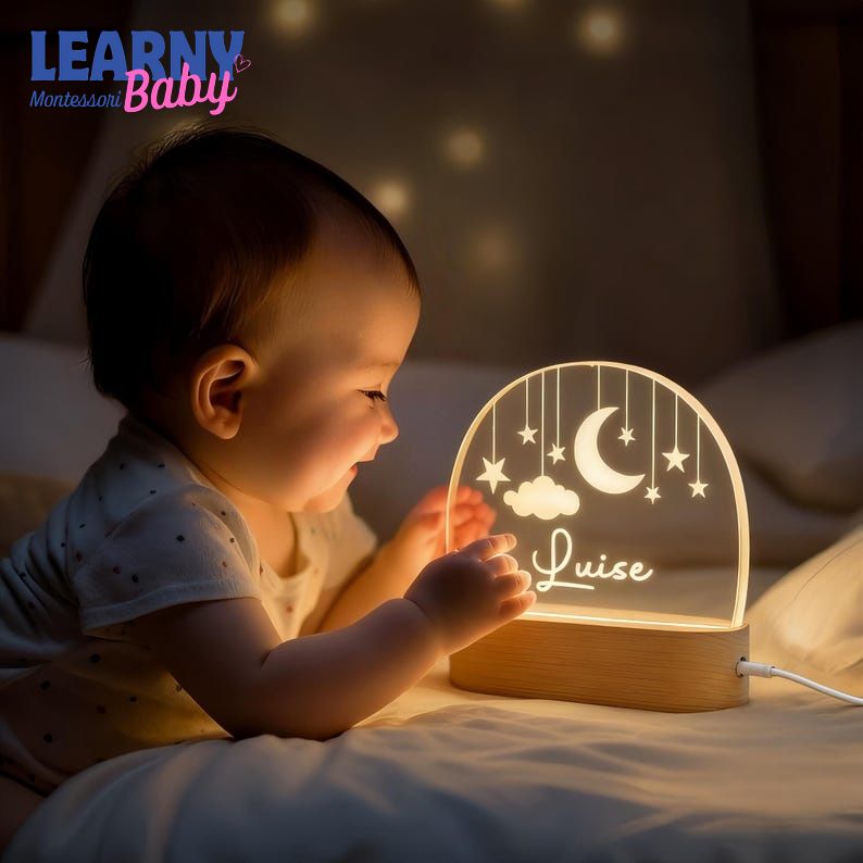Custom Moon and Star Nightlight, Personalized Clouds Night Light with Name, Nursery Lamp, Baby Bedroom Night Light, Birthday Gifts for Baby NL03