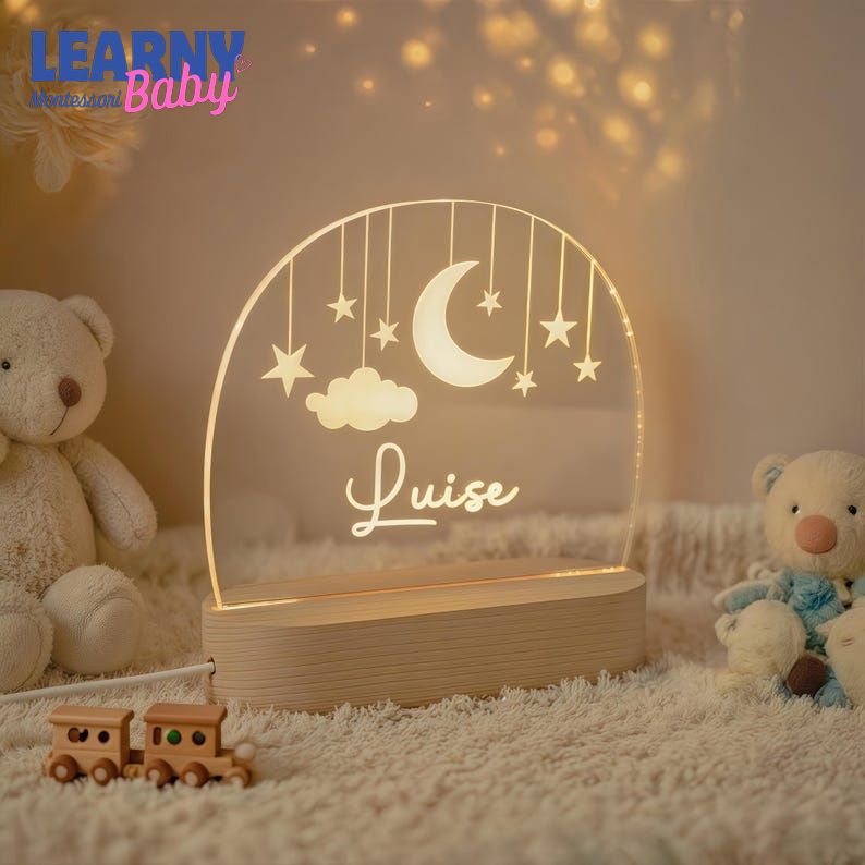 Custom Moon and Star Nightlight, Personalized Clouds Night Light with Name, Nursery Lamp, Baby Bedroom Night Light, Birthday Gifts for Baby NL03