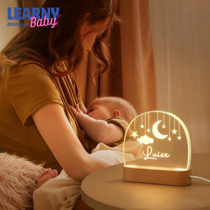 Custom Moon and Star Nightlight, Personalized Clouds Night Light with Name, Nursery Lamp, Baby Bedroom Night Light, Birthday Gifts for Baby NL03