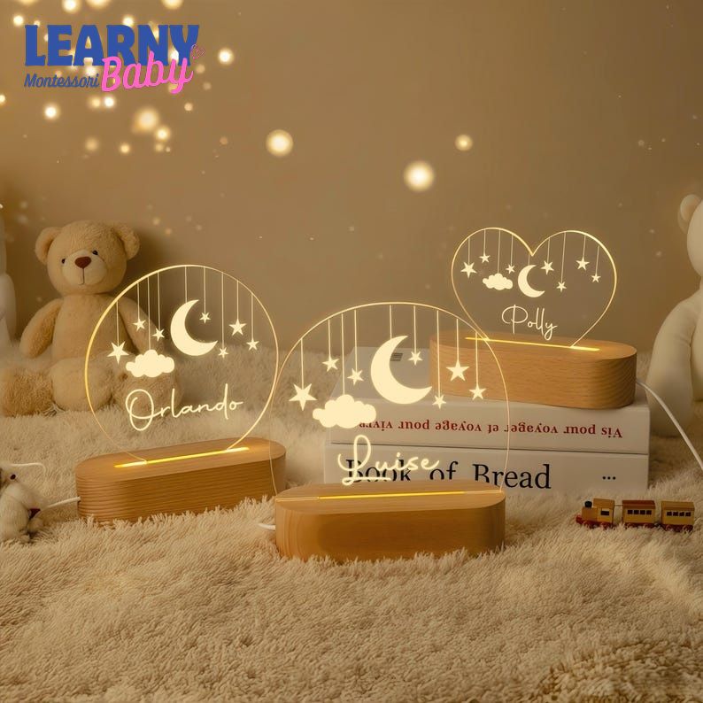 Custom Moon and Star Nightlight, Personalized Clouds Night Light with Name, Nursery Lamp, Baby Bedroom Night Light, Birthday Gifts for Baby NL03