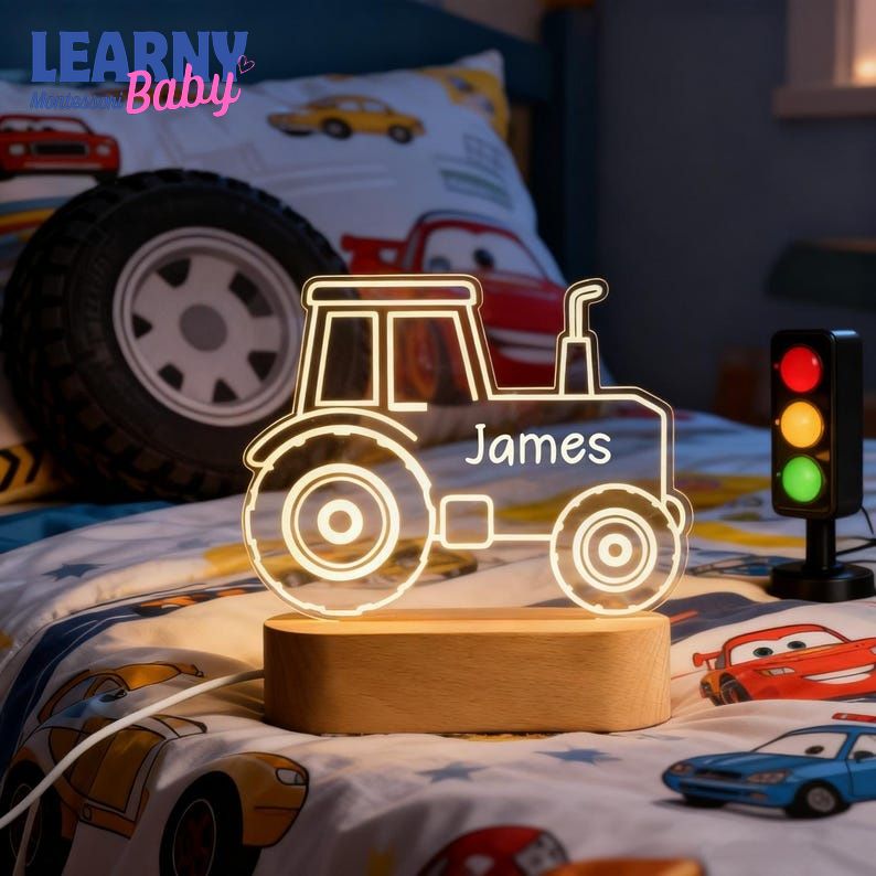 Kids Night Light with Name, Tractor Night Light, Baby Bedroom Decor, 1st Birthday Gifts, Gift for Son Baptism Gifts NL05