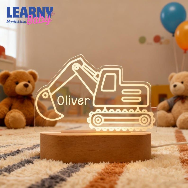 Kids Night Light with Name, Tractor Night Light, Baby Bedroom Decor, 1st Birthday Gifts, Gift for Son Baptism Gifts NL05
