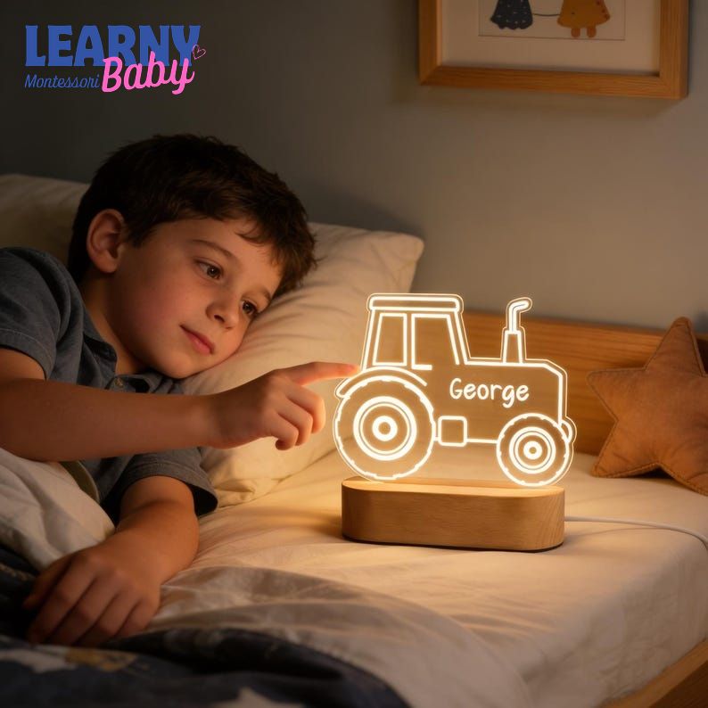 Kids Night Light with Name, Tractor Night Light, Baby Bedroom Decor, 1st Birthday Gifts, Gift for Son Baptism Gifts NL05